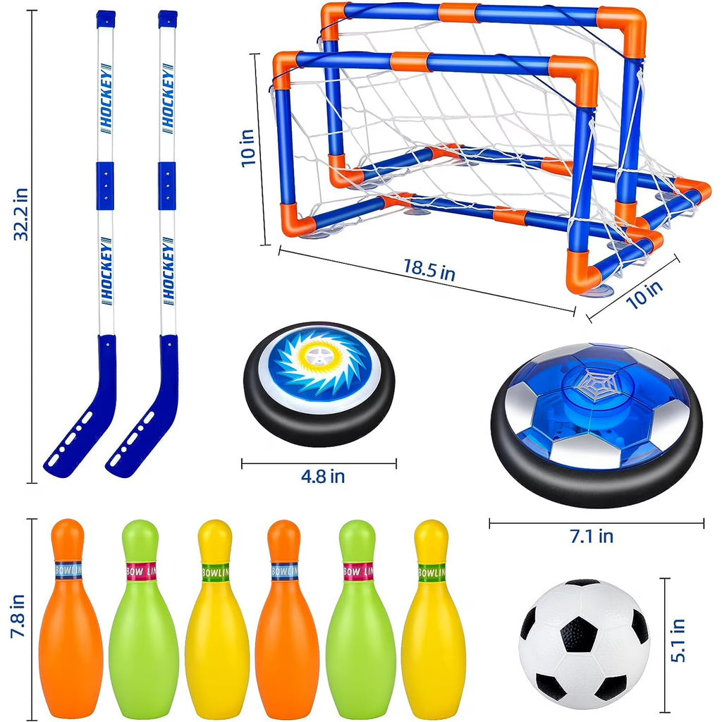 Jaawind 3 in 1 Hover Soccer Ball Hockey Bowling Toys Set for Kids Indoor/Outdoor Sports Games Toys for 3 4 5 6 7 8 Years Old Boys Girls Birthday Gifts