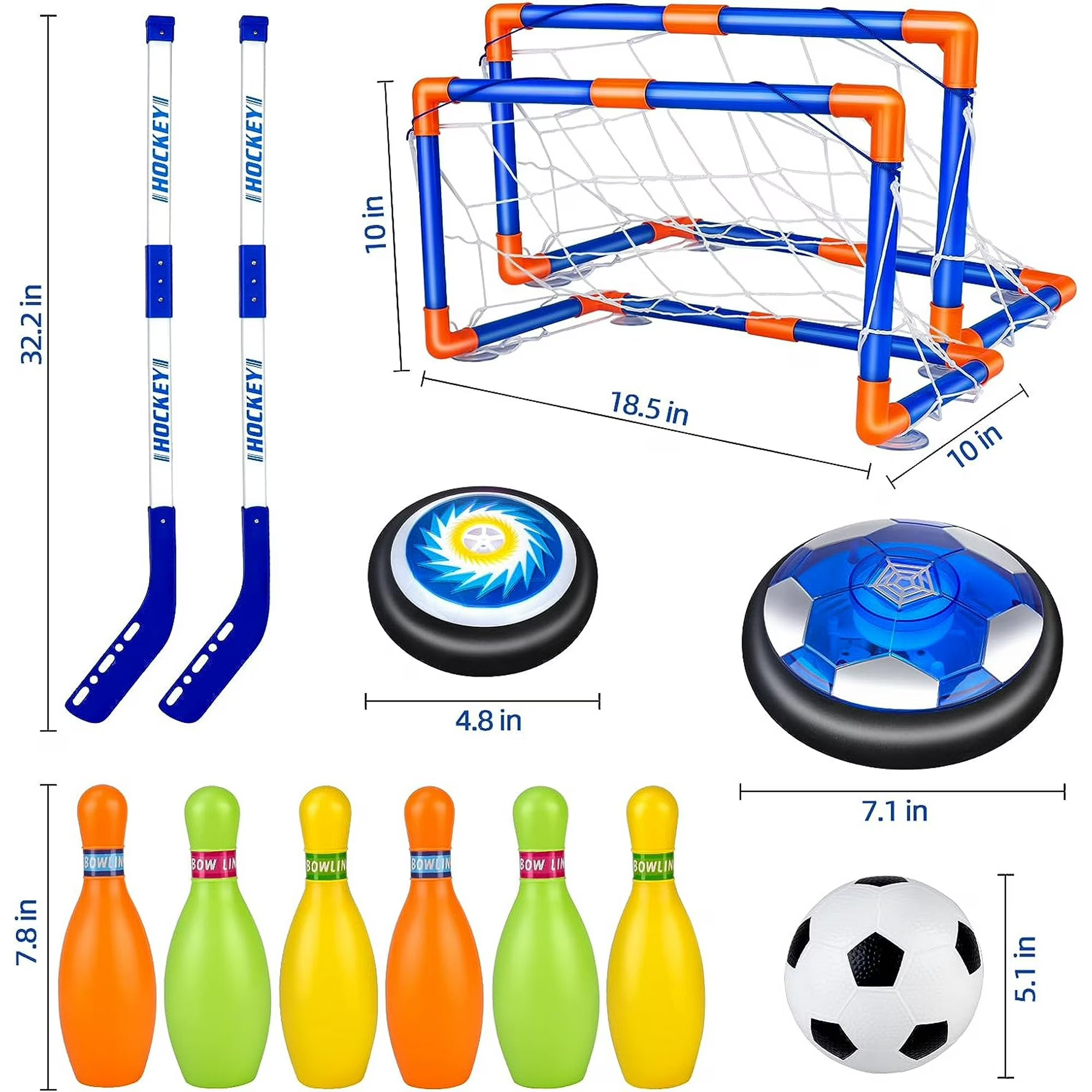 Jaawind 3 in 1 Hover Soccer Ball Hockey Bowling Toys Set for Kids Indoor/Outdoor Sports Games Toys for 3 4 5 6 7 8 Years Old Boys Girls Birthday Gifts