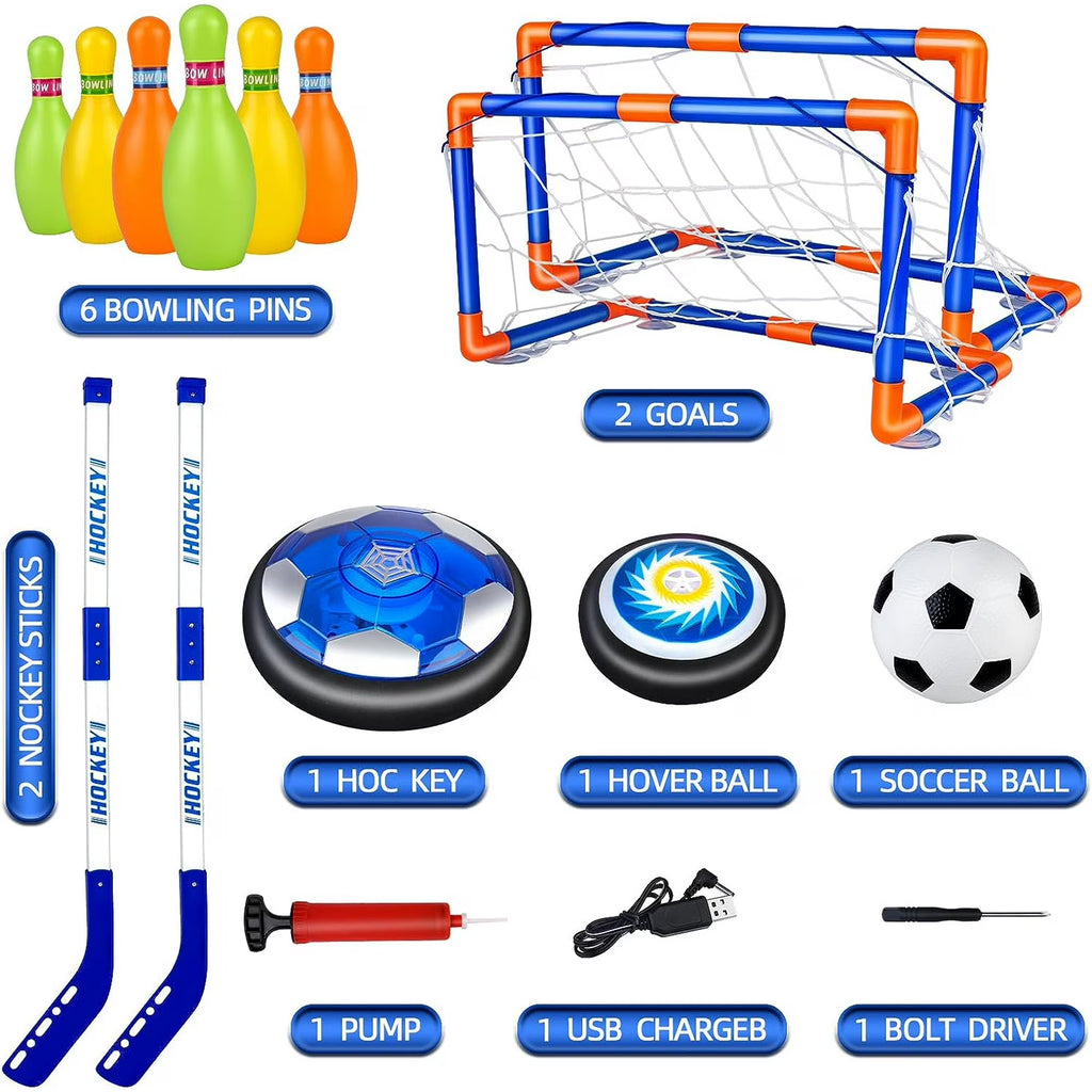 Jaawind 3 in 1 Hover Soccer Ball Hockey Bowling Toys Set for Kids Indoor/Outdoor Sports Games Toys for 3 4 5 6 7 8 Years Old Boys Girls Birthday Gifts