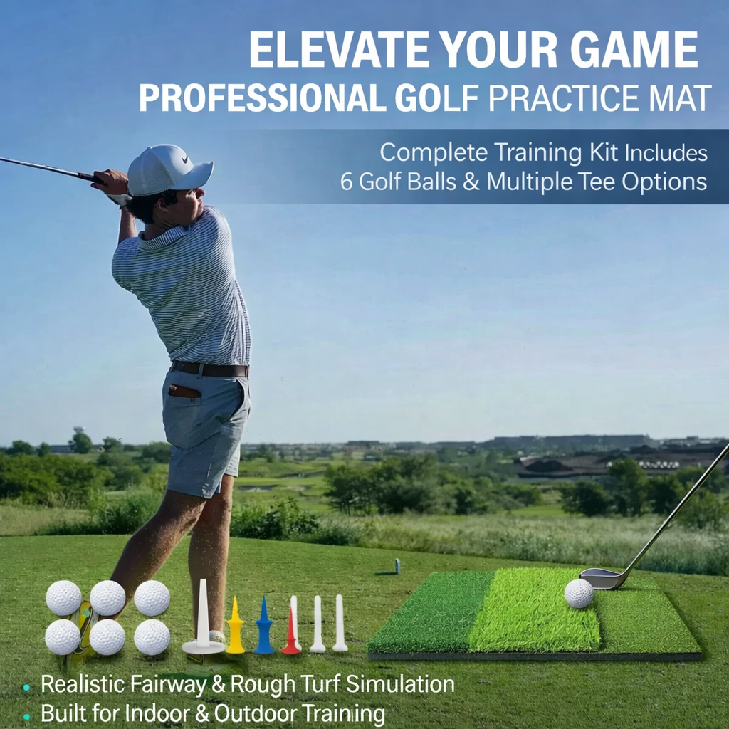 Swing Rex Premium 3-in-1 Golf Mat 24"x24" – Tri-Turf Practice Mat – Foldable Non-Slip Base
