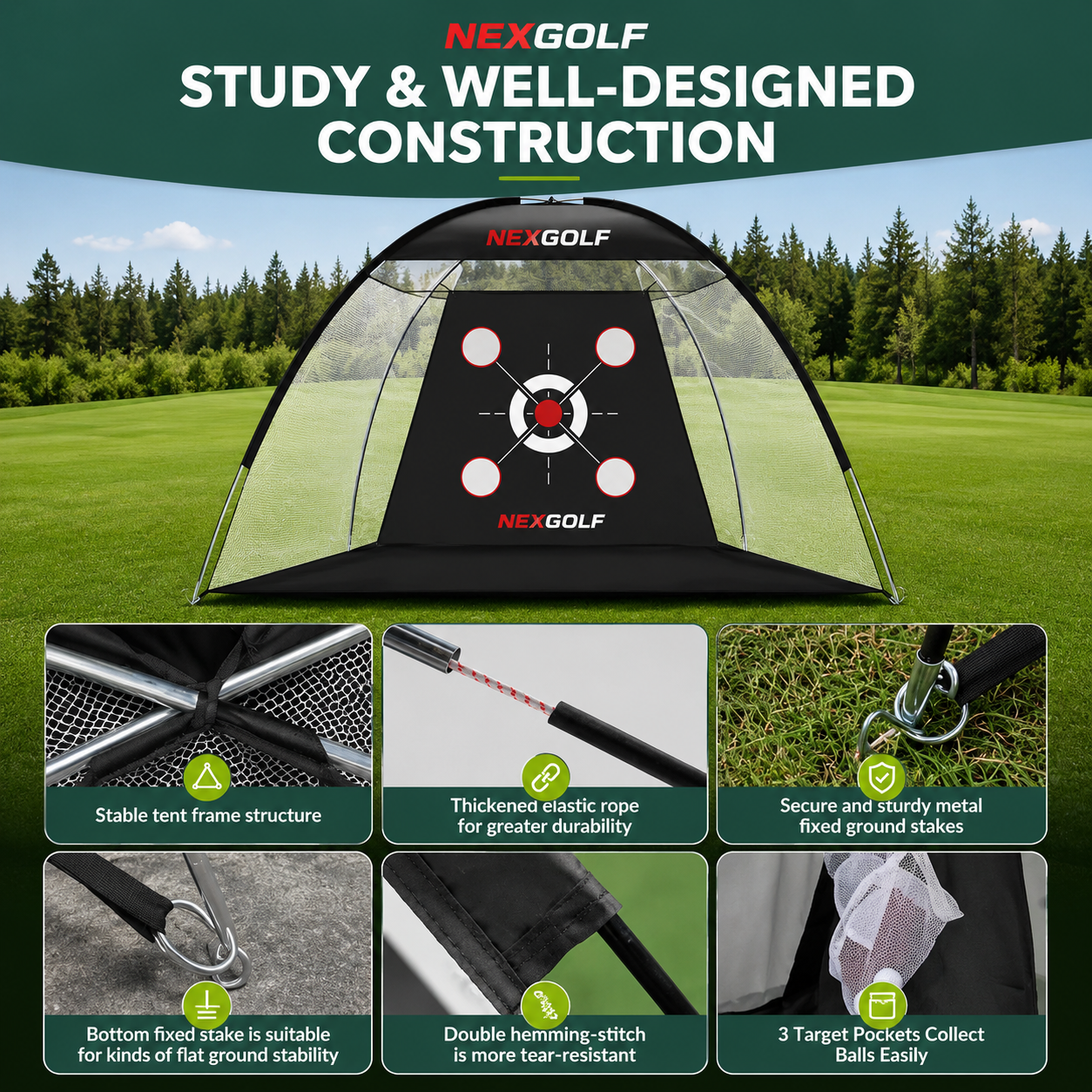 Nex Golf Heavy Duty Golf Net for Real Golf Balls – Backyard Practice Net