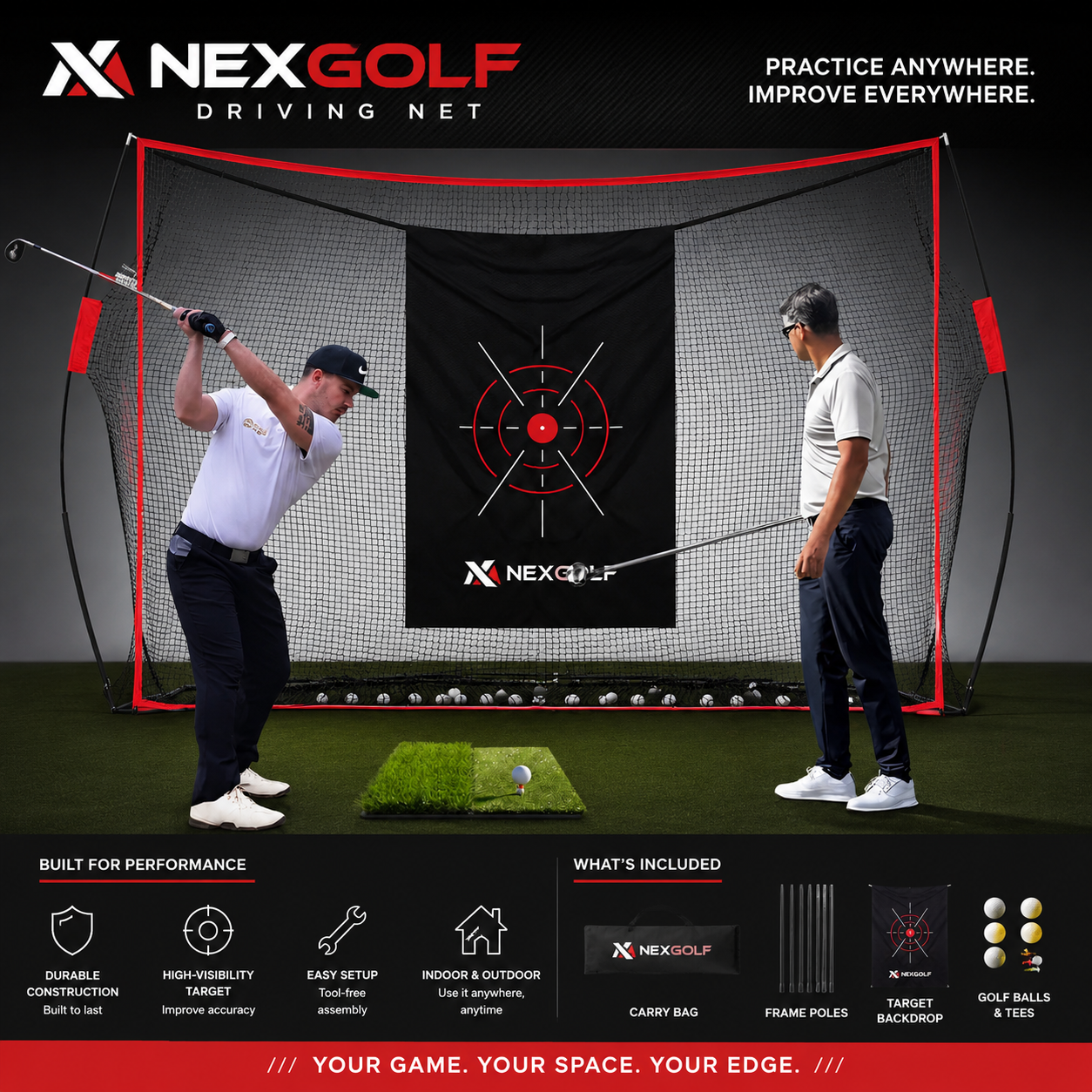 Nex Golf Heavy Duty Golf Net for Real Golf Balls – Backyard Practice Net